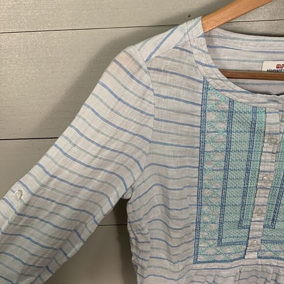 Vinyard Vines linen horizontal striped blue and white tunic embroidered size 0 - Picture 4 of 8